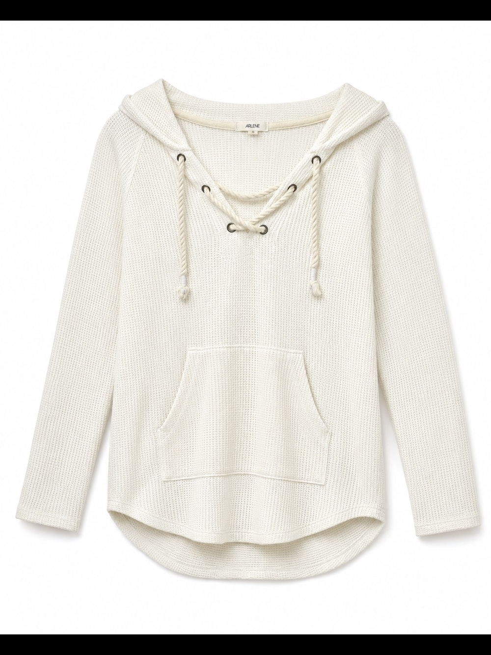 Ardenes Cream Lace-Up Waffle Knit Hoodie